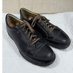 Finn Comfort Men 12 Black Pebbled Leather Lace Up Orthopedic Walking Shoes